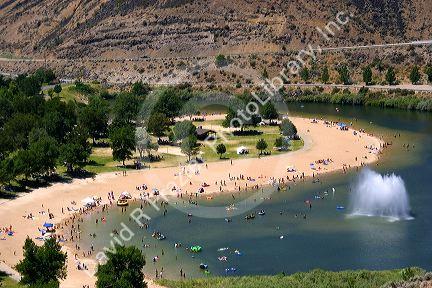 Beach scene at Sandy Point recreation area near Boise, Idaho.