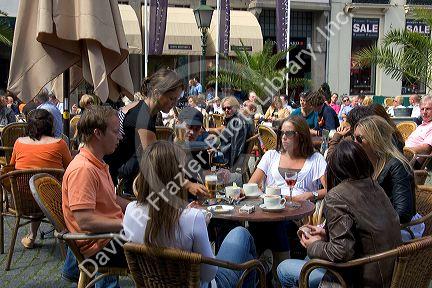 Dutch students have coffee and beer outdoors at The Hague in the province of South Holland, Netherlands.