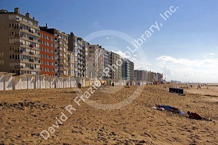 Apartment buildings along the beach at Nieuwpoort  in the province of West Flanders, Belgium.