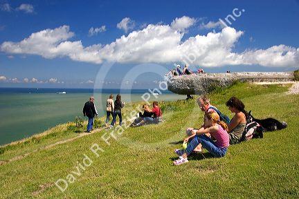 People take in the view from Cap Blanc Nez a former German artillery site in the Pas-de-Calais department in Northern France.