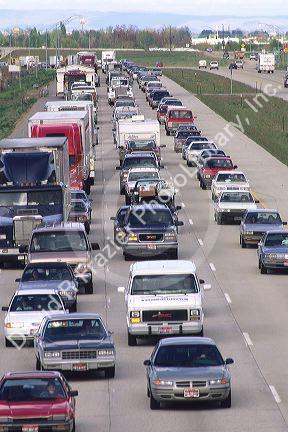 Traffic jam on Interstate 84 in Boise, Idaho.