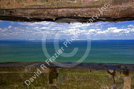 A view of the white cliffs of Dover in England from a German gun battery at Cap Blanc Nez in the Pas-de-Calais department in Northern France.