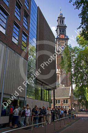 People wait in line to visit the Anne Frank House in Amsterdam, Netherlands.
