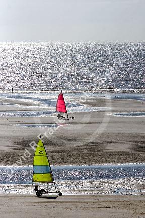 Land sailing on the beach in Le Touquet-Paris-Plage in the department of Pas-de-Calais, France.