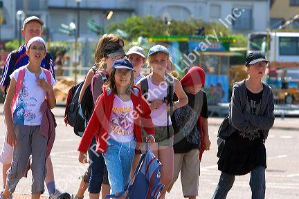 French kids on holiday at the beach in Le Touqet-Paris-Plage in the department of Pas-de-Calais, France.