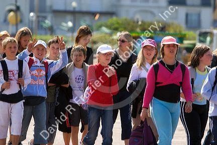 French kids on summer holiday at the beach in Le Touquet-Paris-Plage in the department of Pas-de-Calais, France.