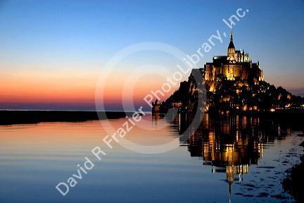 Le Mont Saint Michel at sunset in the region of Basse-Normandie, France.