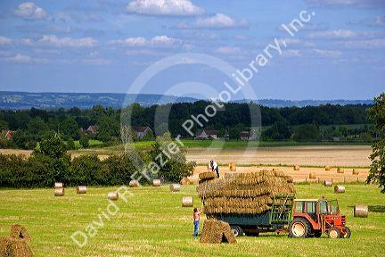 Hay harvest at Argentan in the department of Orne, France.