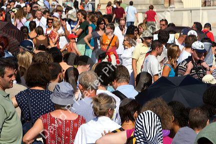 Tourists wait in line at The Palace of Versailles at Versailles in the department of Yvelines, France.