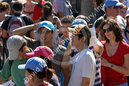 People wait in line at The Palace of Versailles at Versailles in the department of Yvelines, France.
