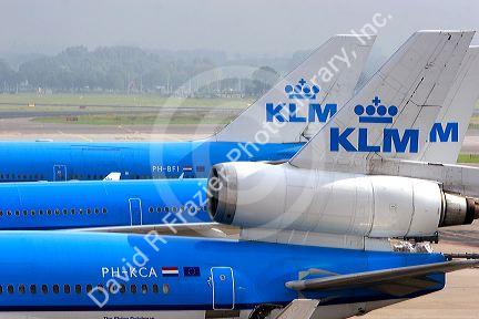 KLM airplanes at the Schiphol Airport in Amsterdam, Netherlands.