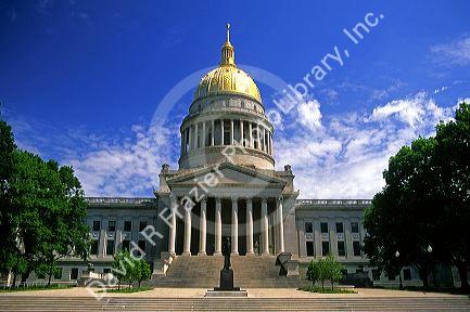 The West Virginia state capitol building with gold leaf dome in Charleston.