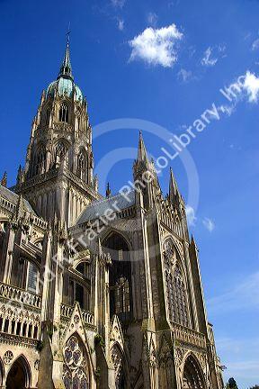The Bayeux Cathedral in the commune of Bayeux in the region of Basse-Normandie, Normandy, France.