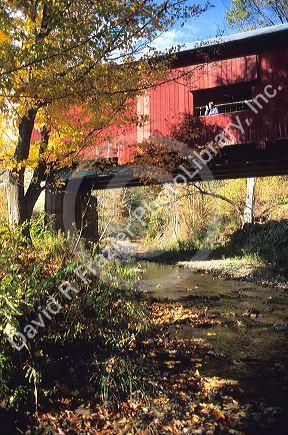 Queen Post Bridge, a covered bridge in North Field Falls, Vermont.