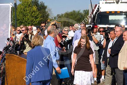 Media crews at a press conference for Idaho Senator Larry Craig in Boise, Idaho.