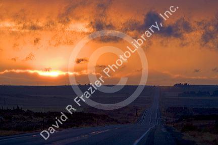 Sunset on highway 20 near Idaho Falls, Idaho.
