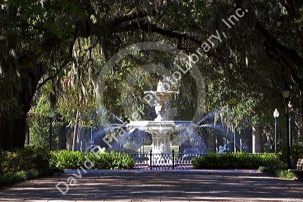 Large water fountain in Forsyth Park in the historic district of Savannah, Georgia.