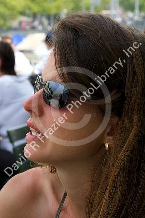 Portrait of a German woman wearing sunglasses in Zurich, Switzerland. MRswitzerland, swiss, europe, european, travel, tourism, swiss alps, alps, alpine, zurich, woman, portrait, davina, sunglasses, german, german woman