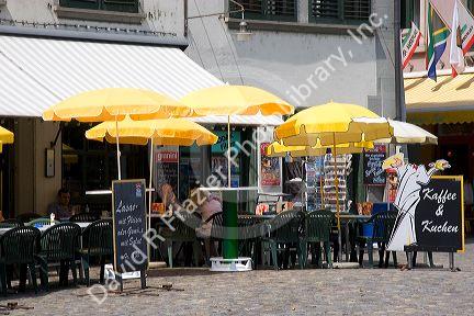 Sidewalk cafe in Zurich, Switzerland.switzerland, swiss, europe, european, travel, tourism, swiss alps, alps, alpine, zurich, sidewalk cafe, cafe, outdoor cafe, restaurant, business