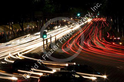 Nighttime traffic and city lights in Mexico City, Mexico.