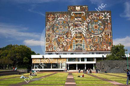 Students study in front of the Central Library on the campus of the National Autonomous University of Mexico in Mexico City, Mexico.