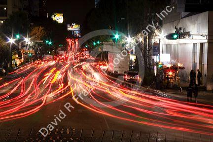 Nighttime traffic  in Mexico City, Mexico.