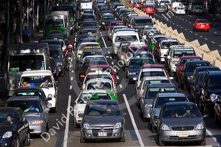 Traffic along the Paseo de la Reforma in Mexico City, Mexico.
