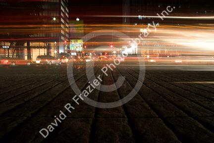 Nighttime traffic and city lights in Mexico City, Mexico.