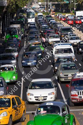 Traffic along the Paseo de la Reforma in Mexico City, Mexico.