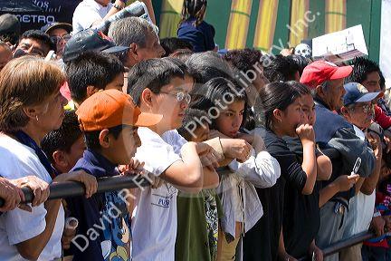 A crowd of Mexican people celebrating the Day of the Dead in the Zocalo in Mexico City, Mexico.