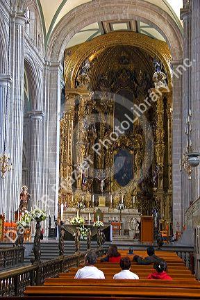 A gold alter in the Catedral Metropolitana located on the central square, the zocalo, Mexico.