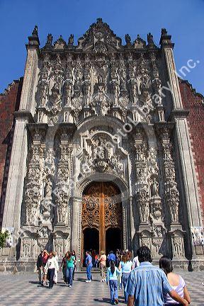 Exterior of the Catedral Metropolitana located on the zocalo in Mexico City, Mexico.