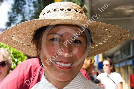 Mexican woman wearing a hat in Mexico City, Mexico.