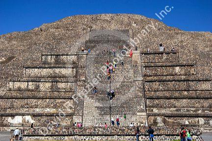 Tourists visit the Pyramid of the Moon at Teotihuacan in the State of Mexico, Mexico.