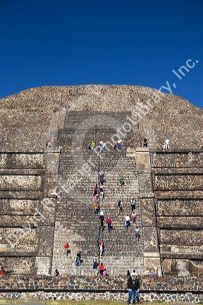Tourists visit the Pyramid of the Moon at Teotihuacan in the State of Mexico, Mexico.