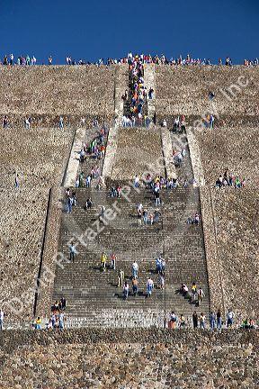 Tourists climb the steps of the Pyramid of the Sun in the State of Mexico, Mexico.