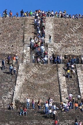 Tourists climb the steps of the Pyramid of the Sun at Teotihuacan in the State of Mexico, Mexico.