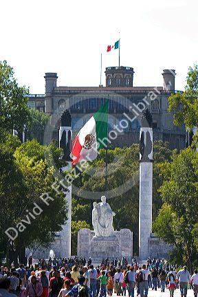 The Monument of the Heroic Cadets with the Chapultepec Castle in the background in Mexico City, Mexico.