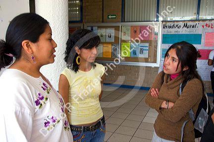 Mexican female students socialize on the campus of the National Autonomous University of Mexico in Mexico City, Mexico.