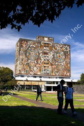 The Central Library on the campus of the National Autonomous University of Mexico in Mexico City, Mexico.