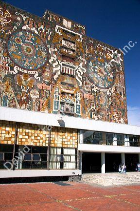 The Central Library on the campus of the National Autonomous University of Mexico in Mexico City, Mexico.
