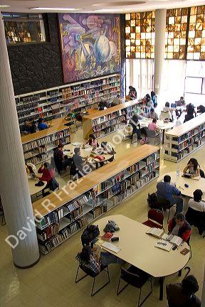 Students study in the Central Library at the National Autonomous University of Mexico in Mexico City, Mexico.