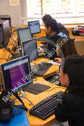 Students do research on computers in the Central Library at the National Autonomous University of Mexico in Mexico City, Mexico.