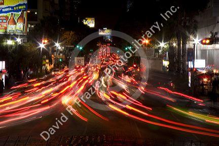 Nighttime traffic in Mexico City, Mexico.