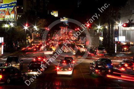 Nighttime traffic in Mexico City, Mexico.