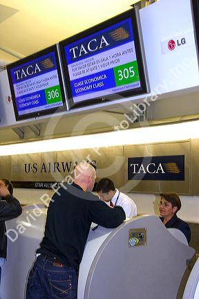 The TACA airlines ticket counter at the Mexico City International Airport in Mexico City, Mexico.