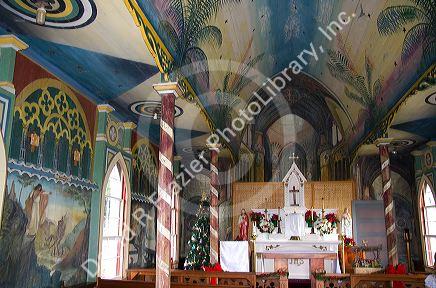 The painted interior of Saint Benedict Catholic Church located in Captin Cook on the Big Island of Hawaii.