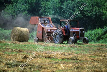 Round hay bailer in rural Tennessee.