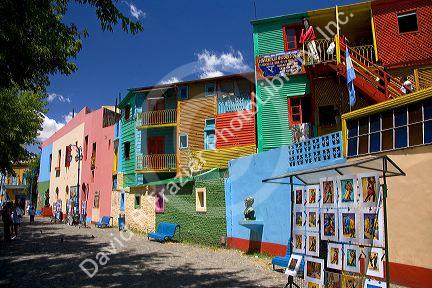 Colorful buildings along the Caminito in the La Boca barrio of Buenos Aires, Argentina.