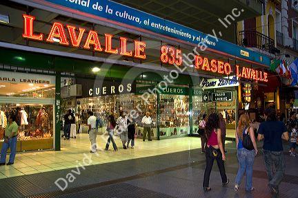 Storefronts on Lavalle Street in Buenos Aires, Argentina.